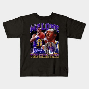 Karl Malone The Mail Man Basketball Legend Signature Vintage Retro 80s 90s Bootleg Rap Style Kids T-Shirt